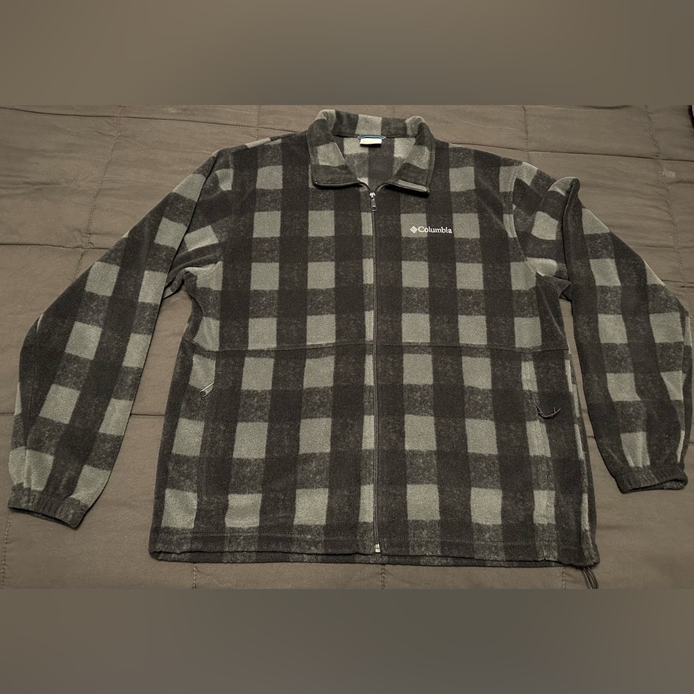 Men’s Columbia Fleece Full Zip Jacket - Black & Gray Checkered- Size XL